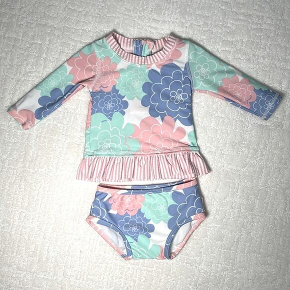 Ruffle Butts infant swimsuit 2 piece long sleeve and pull on bottoms 3-6 M - Picture 1 of 8